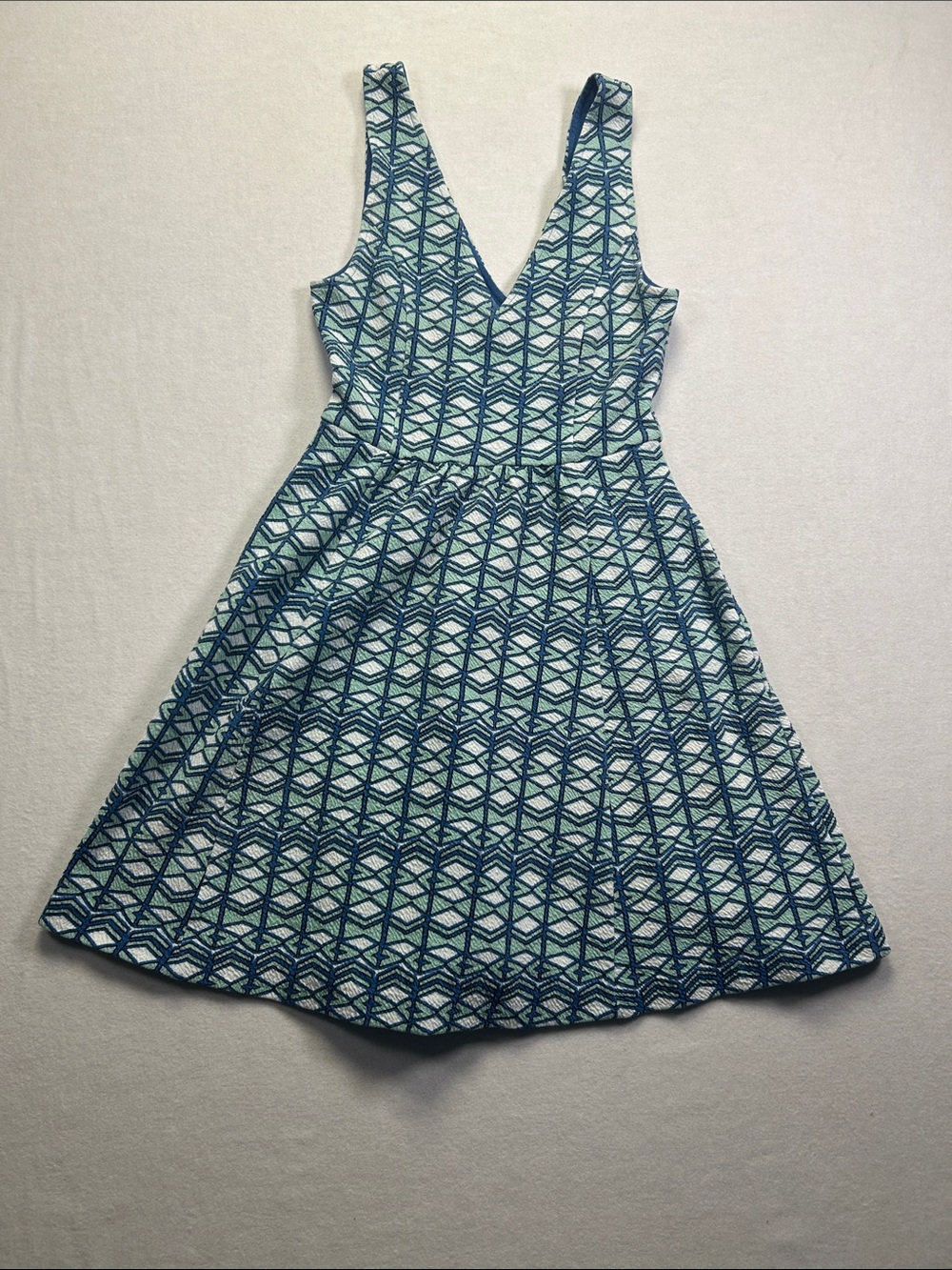 Anthropologie Maeve blue and green geometric mini dress